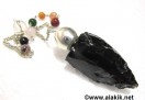 Black Obsidian Raw Silver Modular pendulum with chakra chain